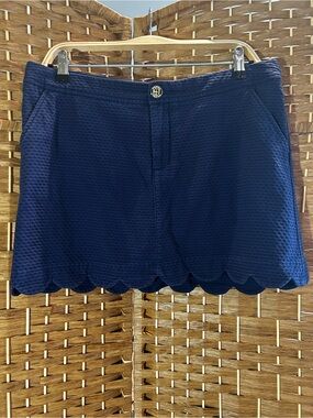 Lilly Pulitzer Navy Scallop Hem Skort Textured Cotton Preppy Golf Tennis Sz 10